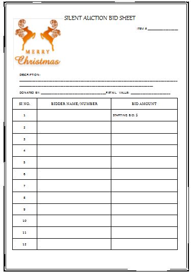 Free templates for silent auction bid sheets